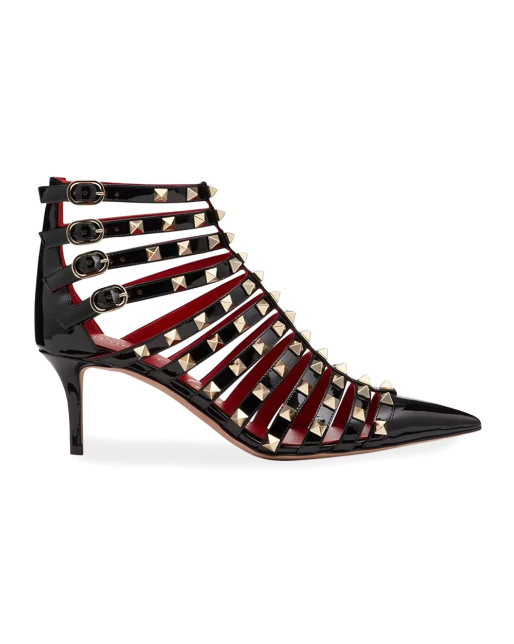 Valentino Garavani Alcove Patent Rockstud Gladiator Bootie Ankle Boot Black 38.5